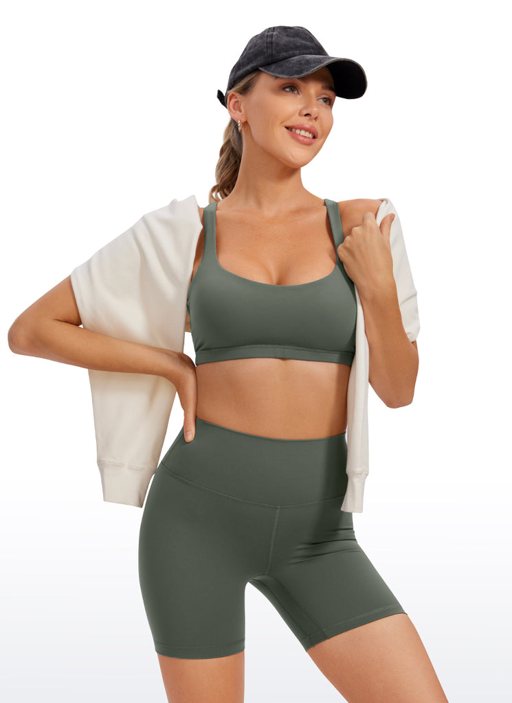 CRZ YOGA Women's Yoga Low Impact Nakedfeel Bra Cross Back Low Cut Grey Sage