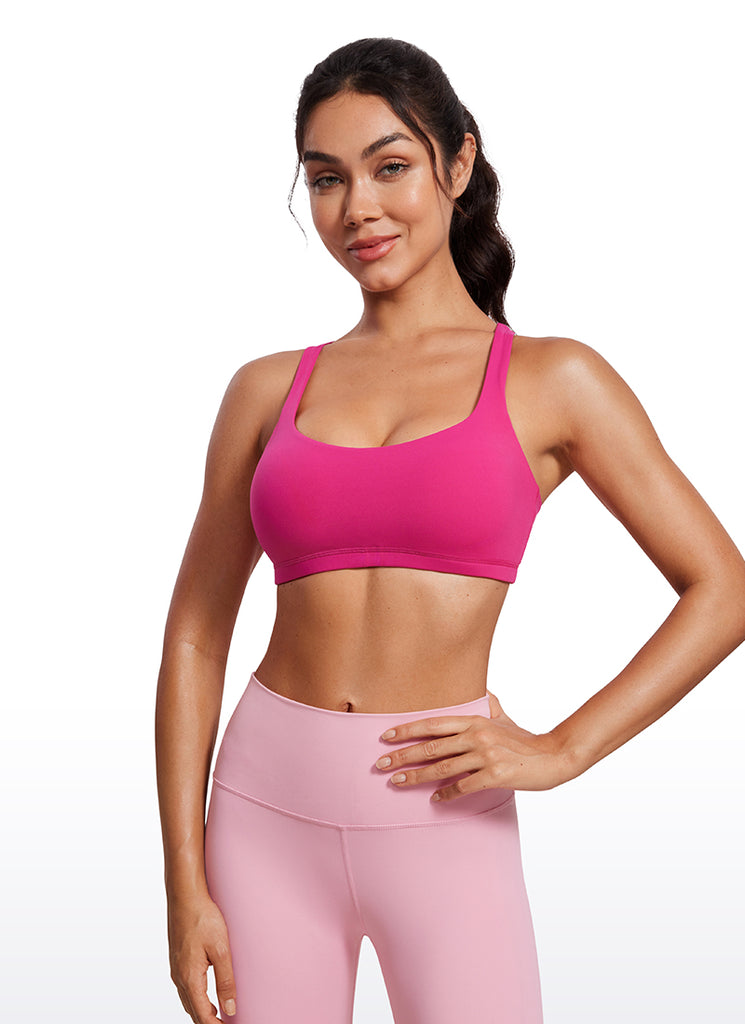 CRZ YOGA Women's Yoga Low Impact Nakedfeel Bra Cross Back Low Cut Deep Red