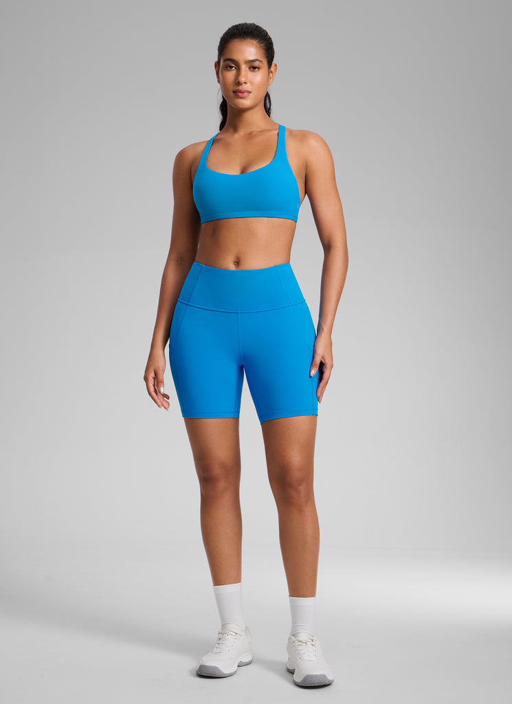 CRZ YOGA Women's Yoga Train Light Support Nakedfeel Strappy Bra Madagascar Blue