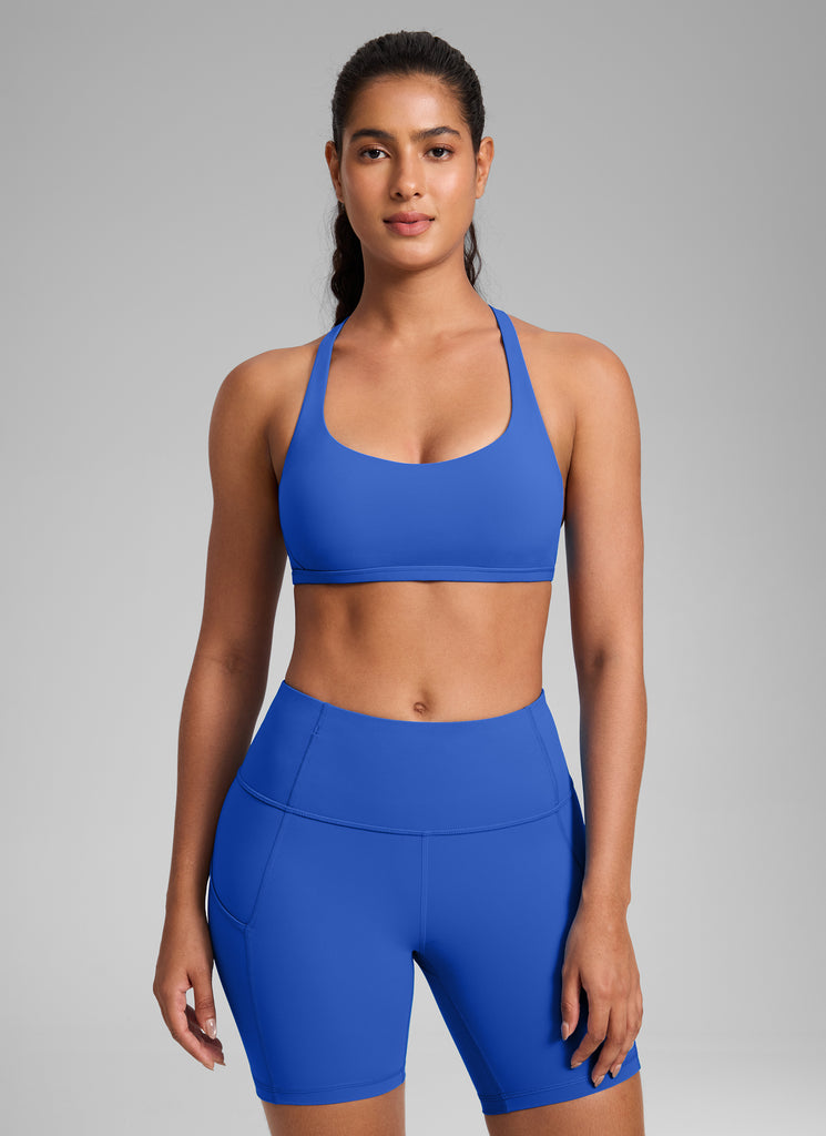 CRZ YOGA Women's Yoga Train Light Support Nakedfeel Strappy Bra Waves Blue