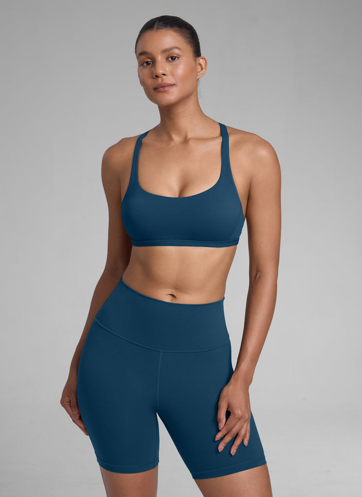 CRZ YOGA Women's Yoga Train Light Support Nakedfeel Strappy Bra French Navy
