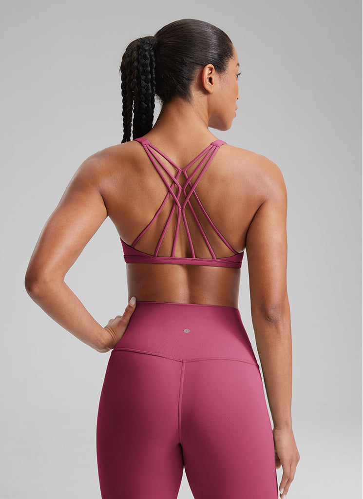 CRZ YOGA Women's Yoga Train Light Support Nakedfeel Strappy Bra Washed Mauve