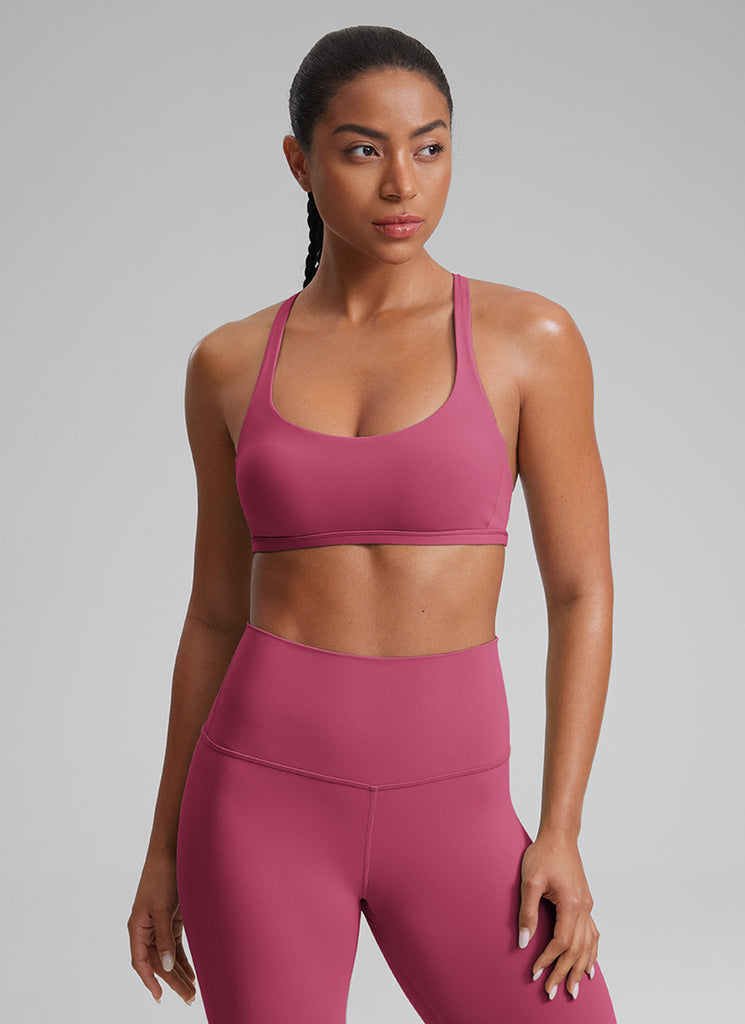 CRZ YOGA Women's Yoga Train Light Support Nakedfeel Strappy Bra Washed Mauve