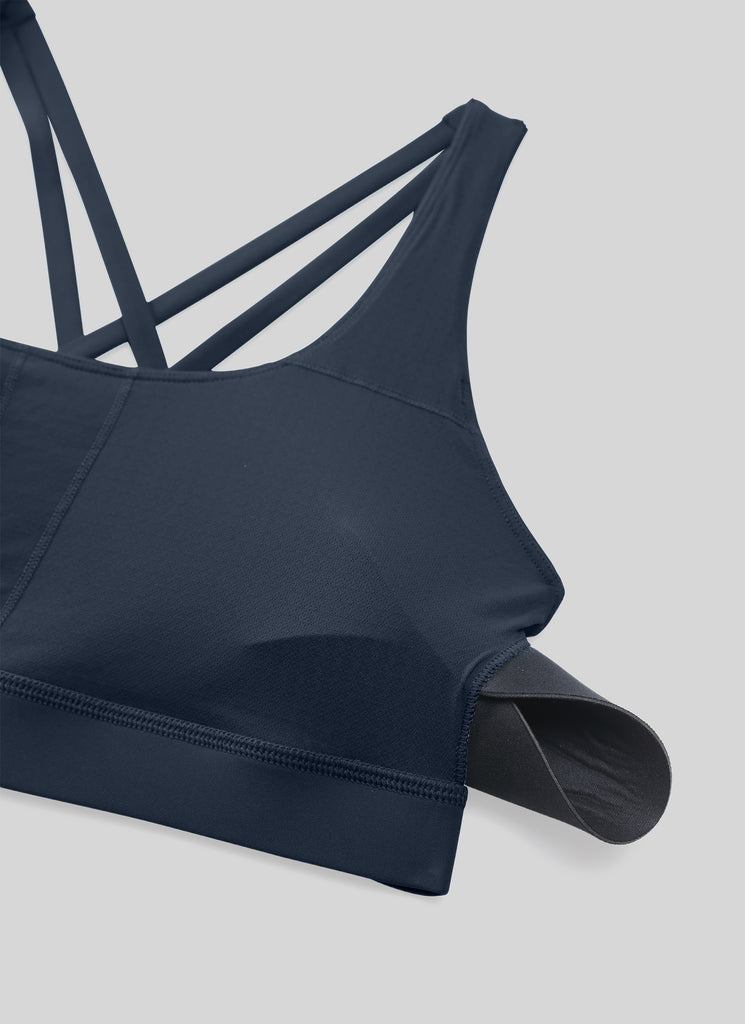 CRZ YOGA Women's Yoga Training Medium Support Nakedfeel Bra Cross Back Navy