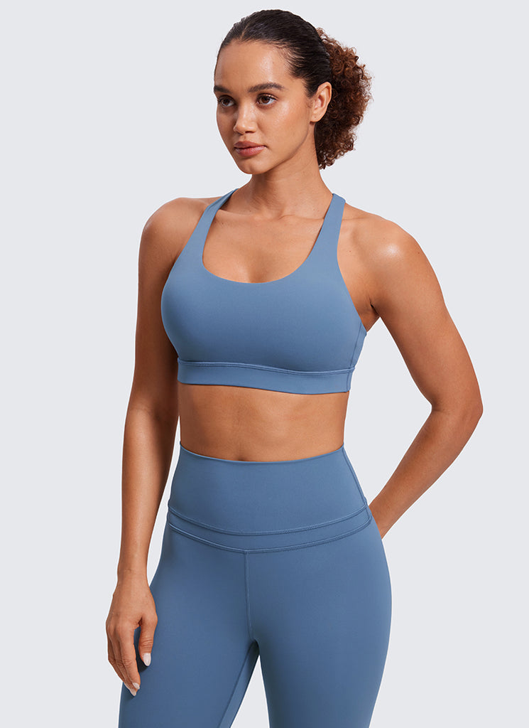 CRZ YOGA Women's Yoga Training Medium Support Nakedfeel Bra Cross Back Oasis Blue