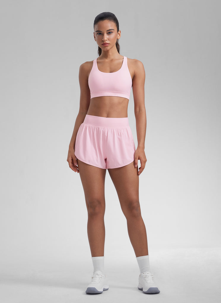 CRZ YOGA Women's Yoga Training Medium Support Nakedfeel Bra Cross Back Strawberry Pink