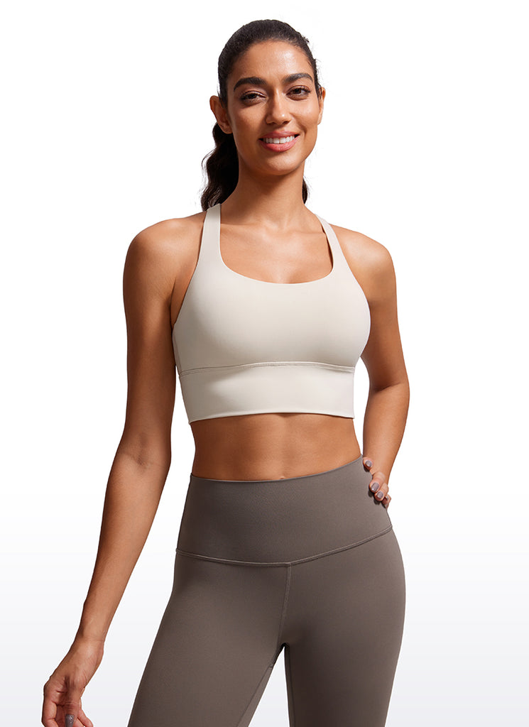 CRZ YOGA Womens Strappy Longline Nakedfeel Training Sports Bra Mojave Tan