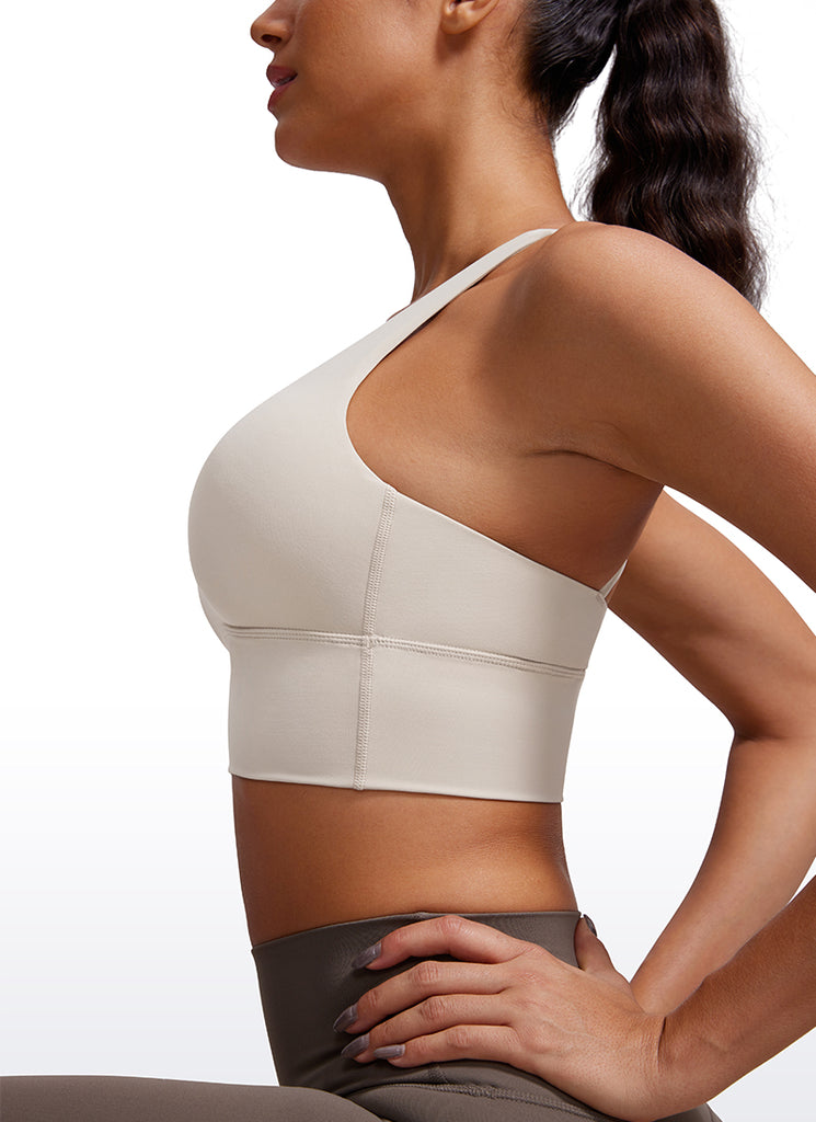 CRZ YOGA Womens Strappy Longline Nakedfeel Training Sports Bra Mojave Tan