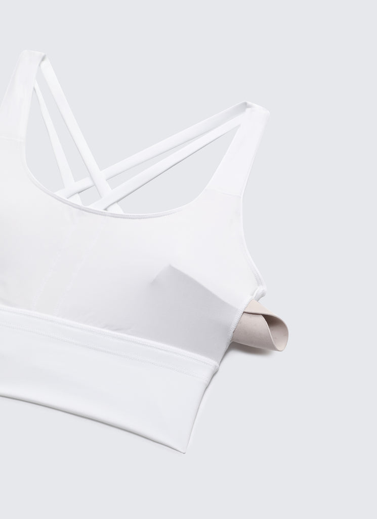 CRZ YOGA Womens Strappy Longline Nakedfeel Training Sports Bra White