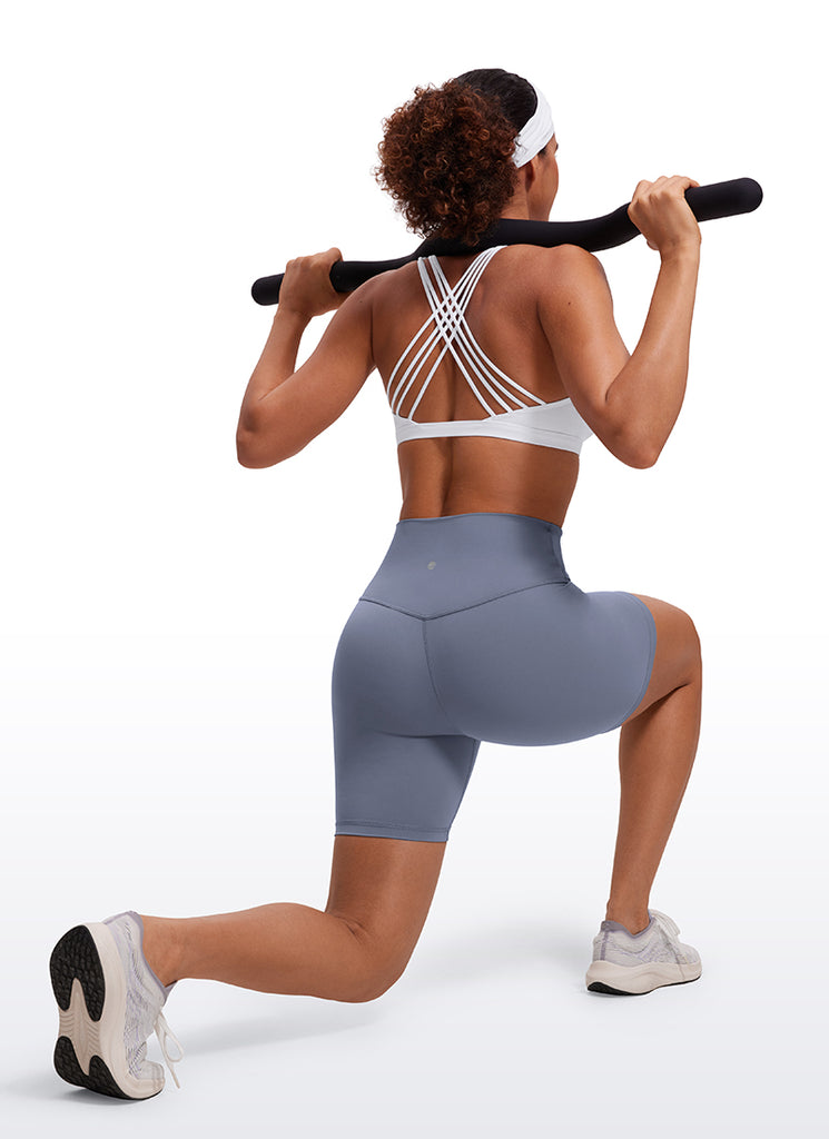 CRZ YOGA Women's Yoga Light Support Nakedfeel Strappy Bra Low Cut White