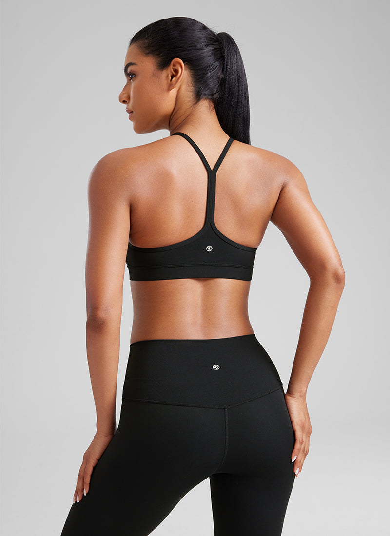CRZ YOGA Women's Yoga Light Support Butterluxe Sports Bra Y back Black