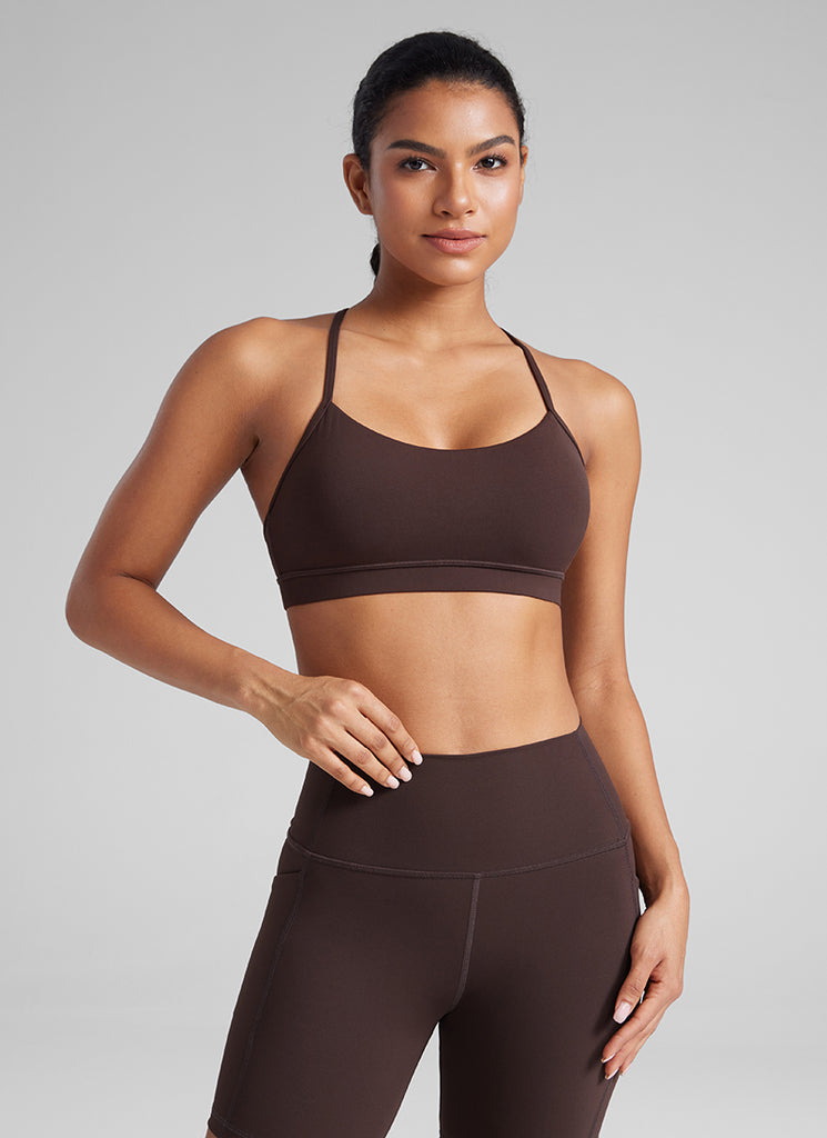 CRZ YOGA Women's Yoga Light Support Butterluxe Sports Bra Y back Hot Fudge Brown