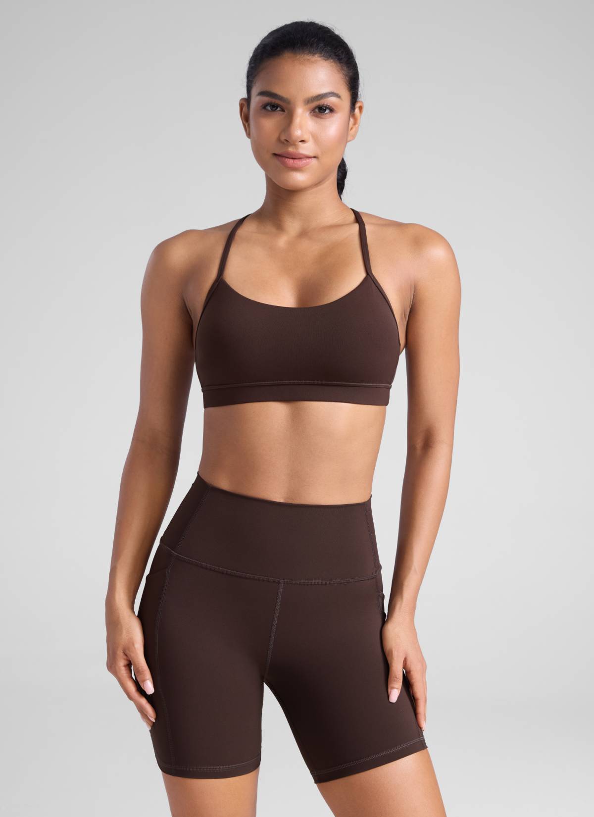 CRZ YOGA Women's Yoga Light Support Butterluxe Sports Bra Y back Hot Fudge Brown