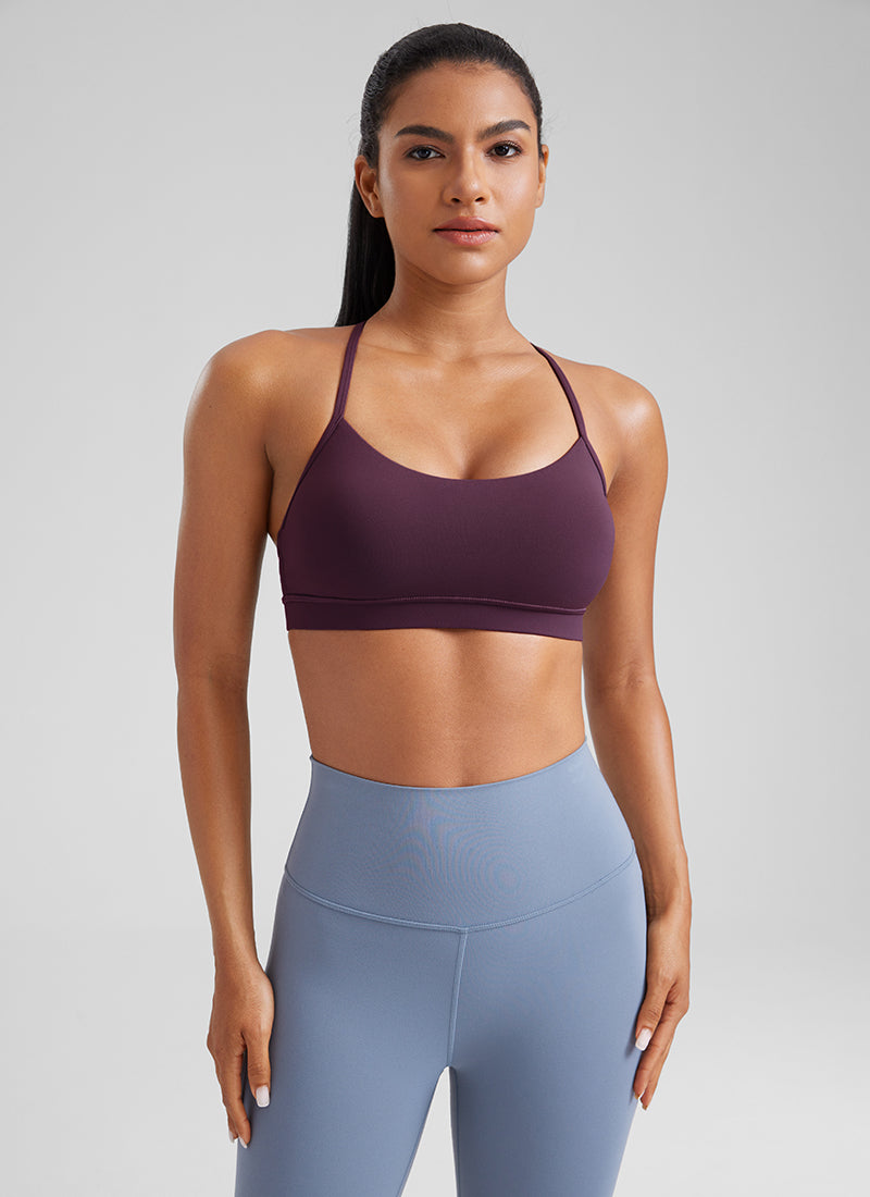 CRZ YOGA Women's Yoga Light Support Butterluxe Sports Bra Y back Deep Purple