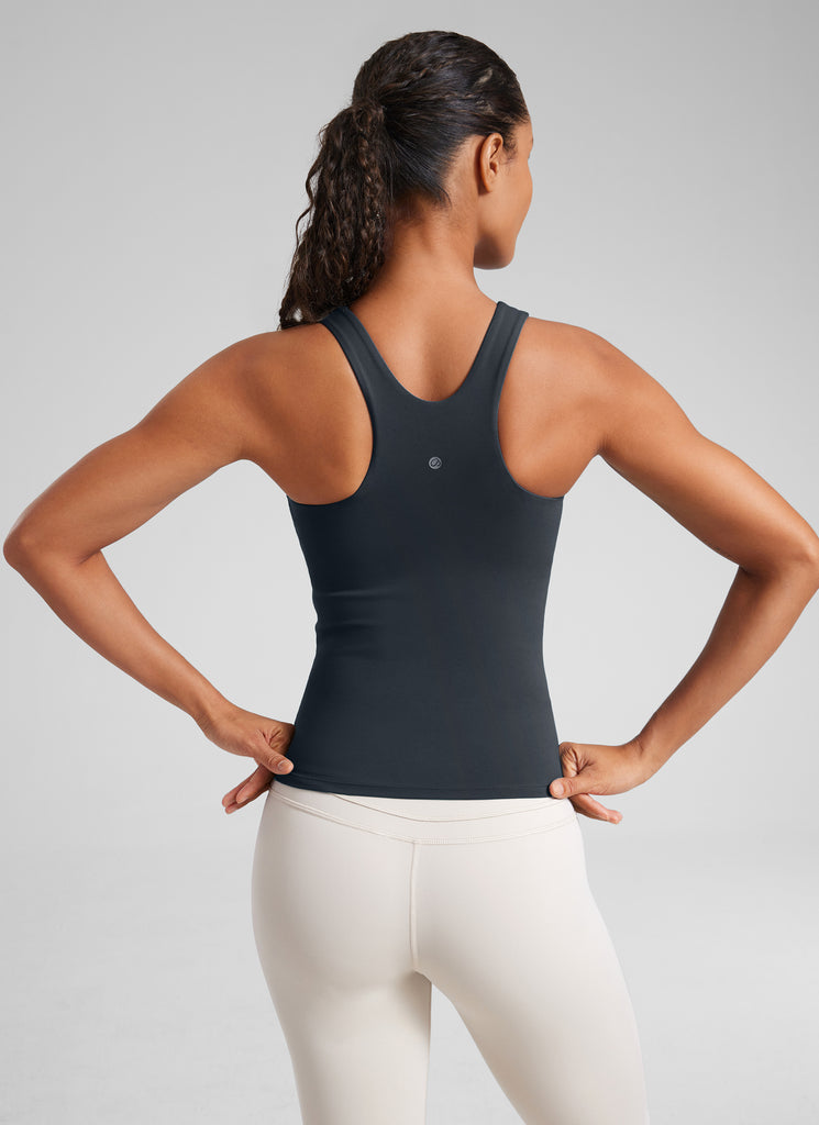 CRZ YOGA Women's Butterluxe Built-in Bra High Neck Racerback Tank True Navy