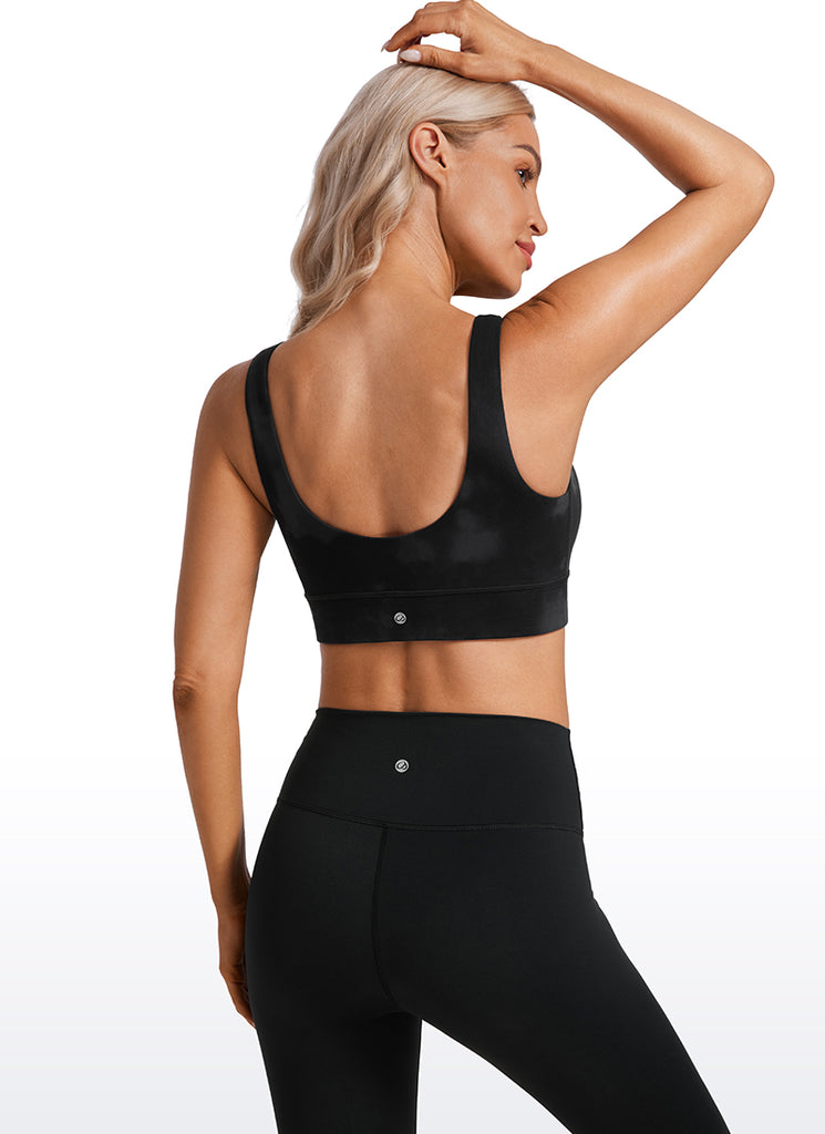 CRZ YOGA Women's Yoga Low Support Butterluxe Sport Bra U Back Longline Black Tie Dye Flowers