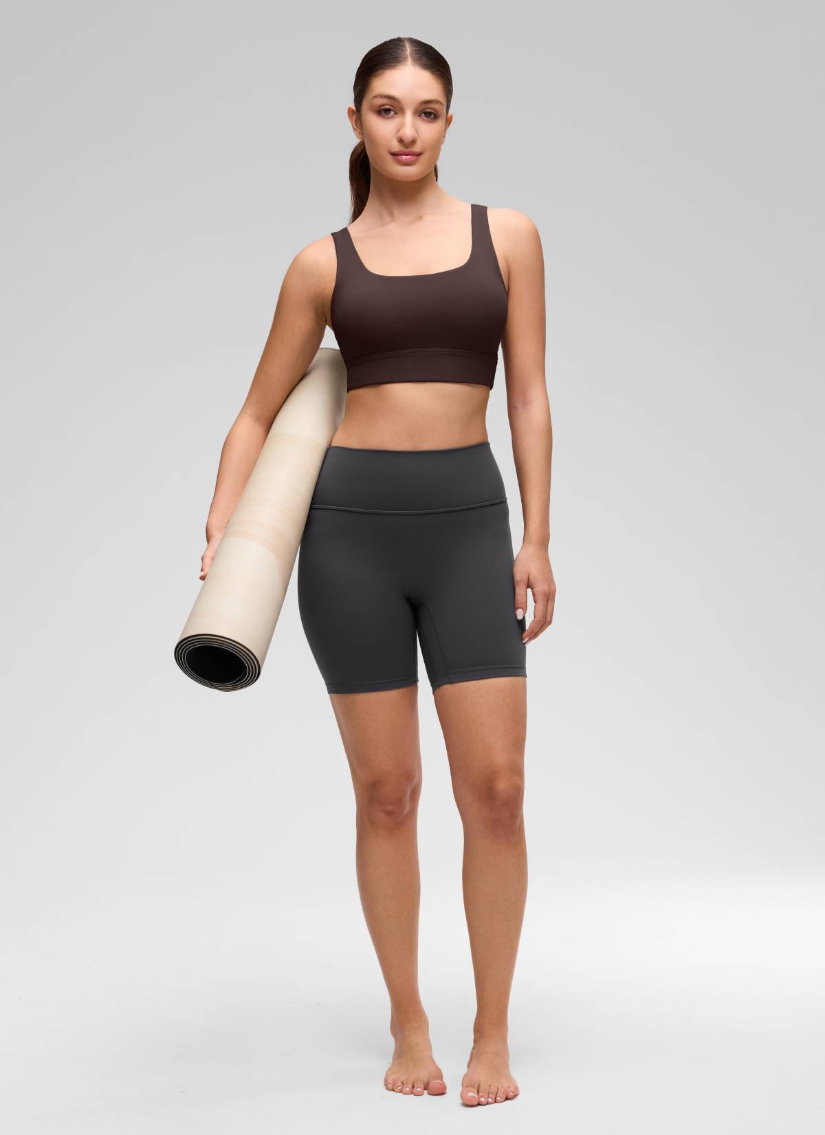 CRZ YOGA Women's Yoga Low Support Butterluxe Sport Bra U Back Longline Hot Fudge Brown