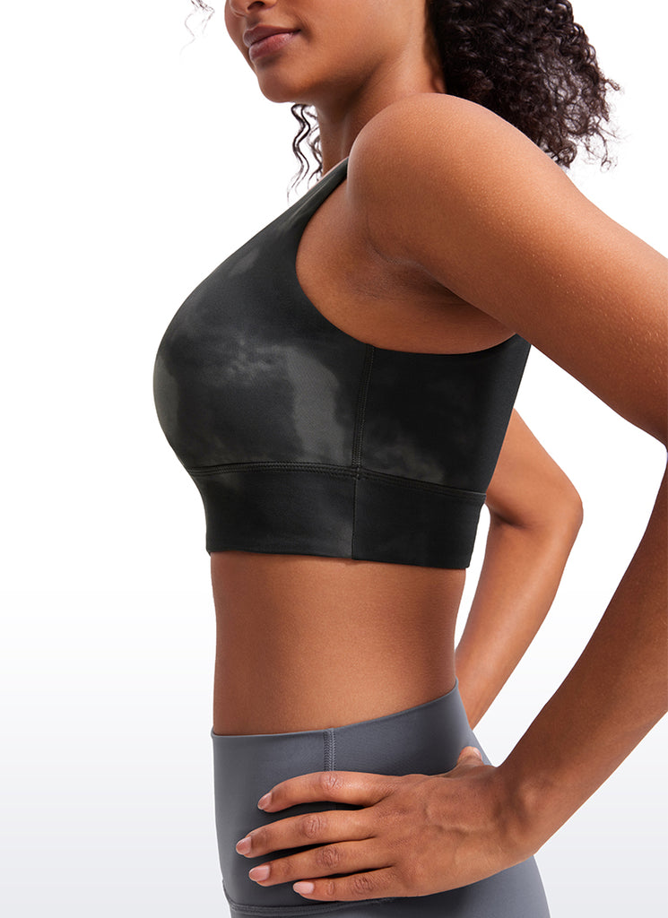 CRZ YOGA Women's Yoga Low Support Butterluxe Sport Bra U Back Longline Grey Tie Dye Flowers