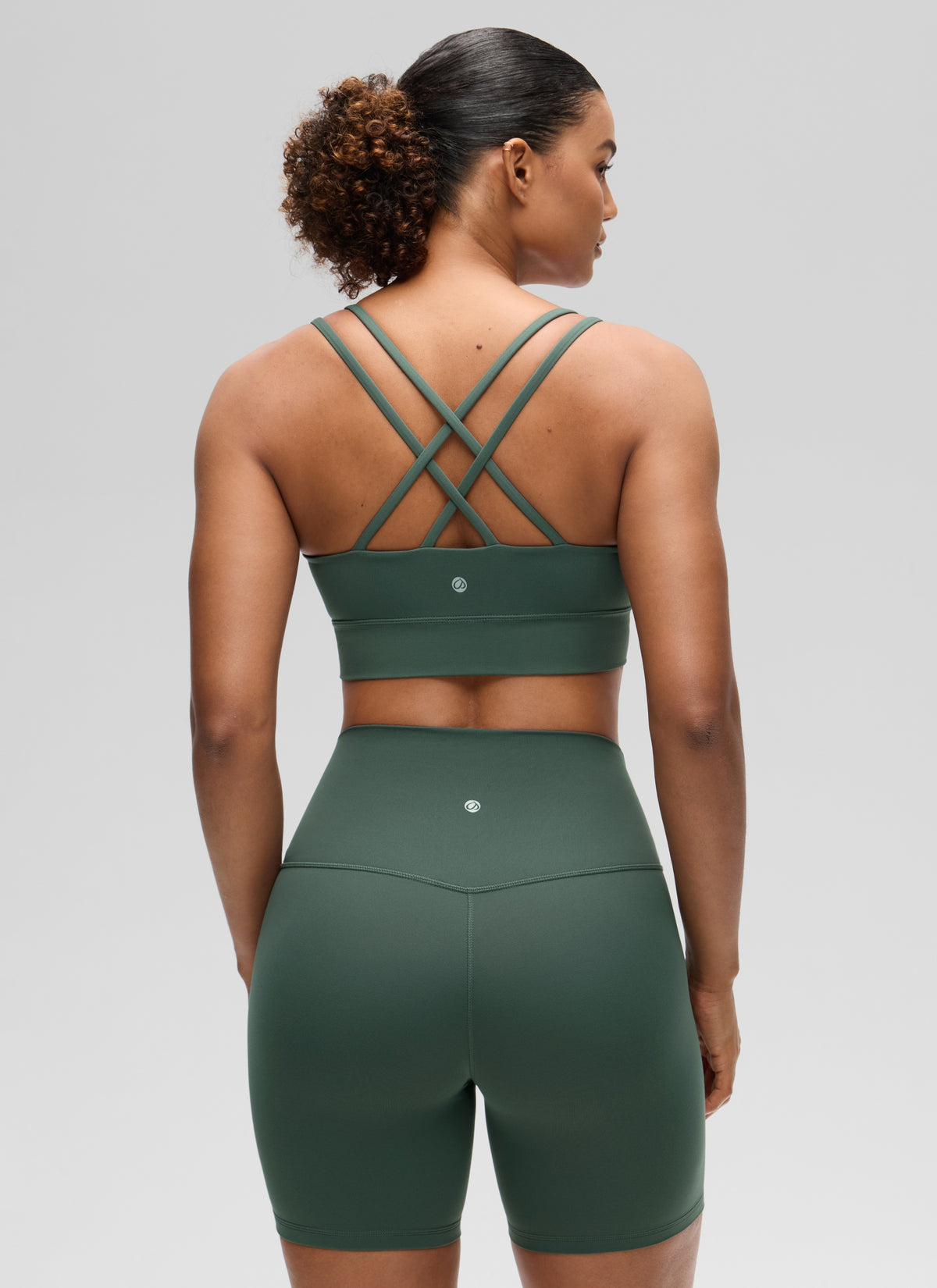 CRZ YOGA Womens Butterluxe Strappy Longline Criss Cross Molded Cup Bra Dark Forest Green @model_info:Barbara