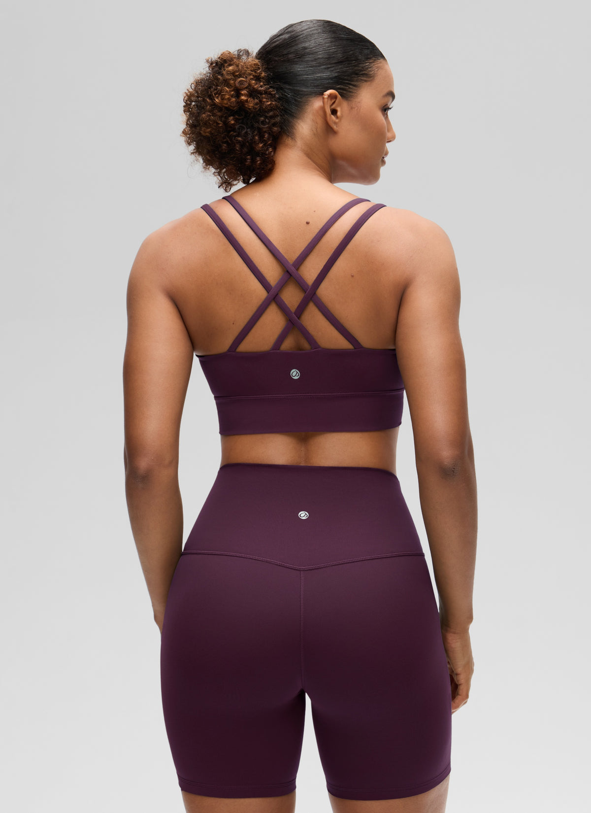 CRZ YOGA Womens Butterluxe Strappy Longline Criss Cross Molded Cup Bra Deep Purple @model_info:Barbara