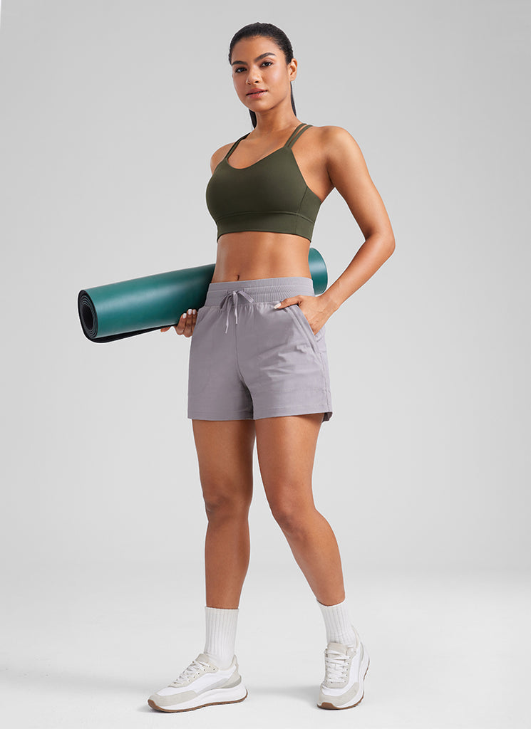 CRZ YOGA Womens Butterluxe Strappy Longline Criss Cross Molded Cup Bra Olive Green