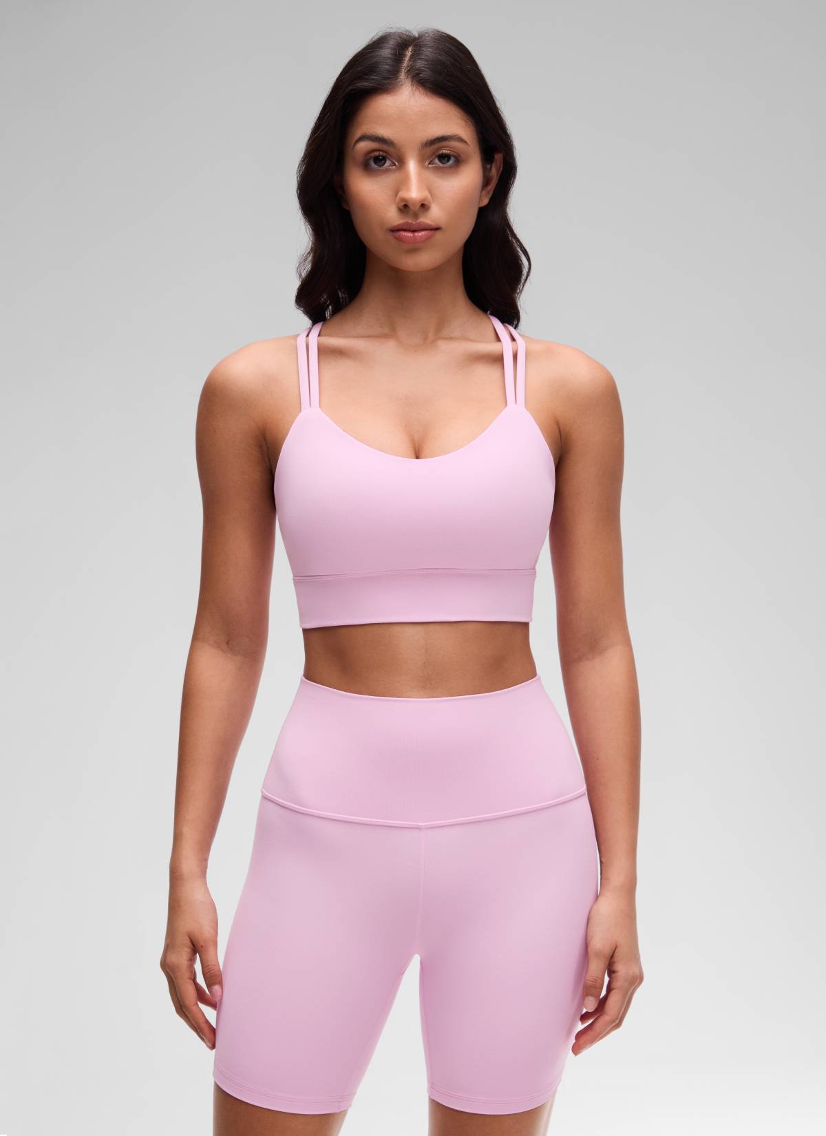 CRZ YOGA Womens Butterluxe Strappy Longline Criss Cross Molded Cup Bra Vita Pink
