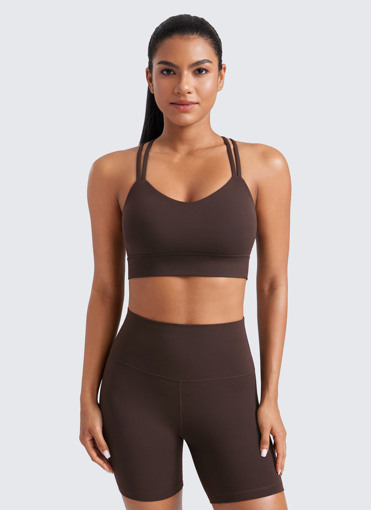 CRZ YOGA Womens Butterluxe Strappy Longline Criss Cross Molded Cup Bra Vita Pink