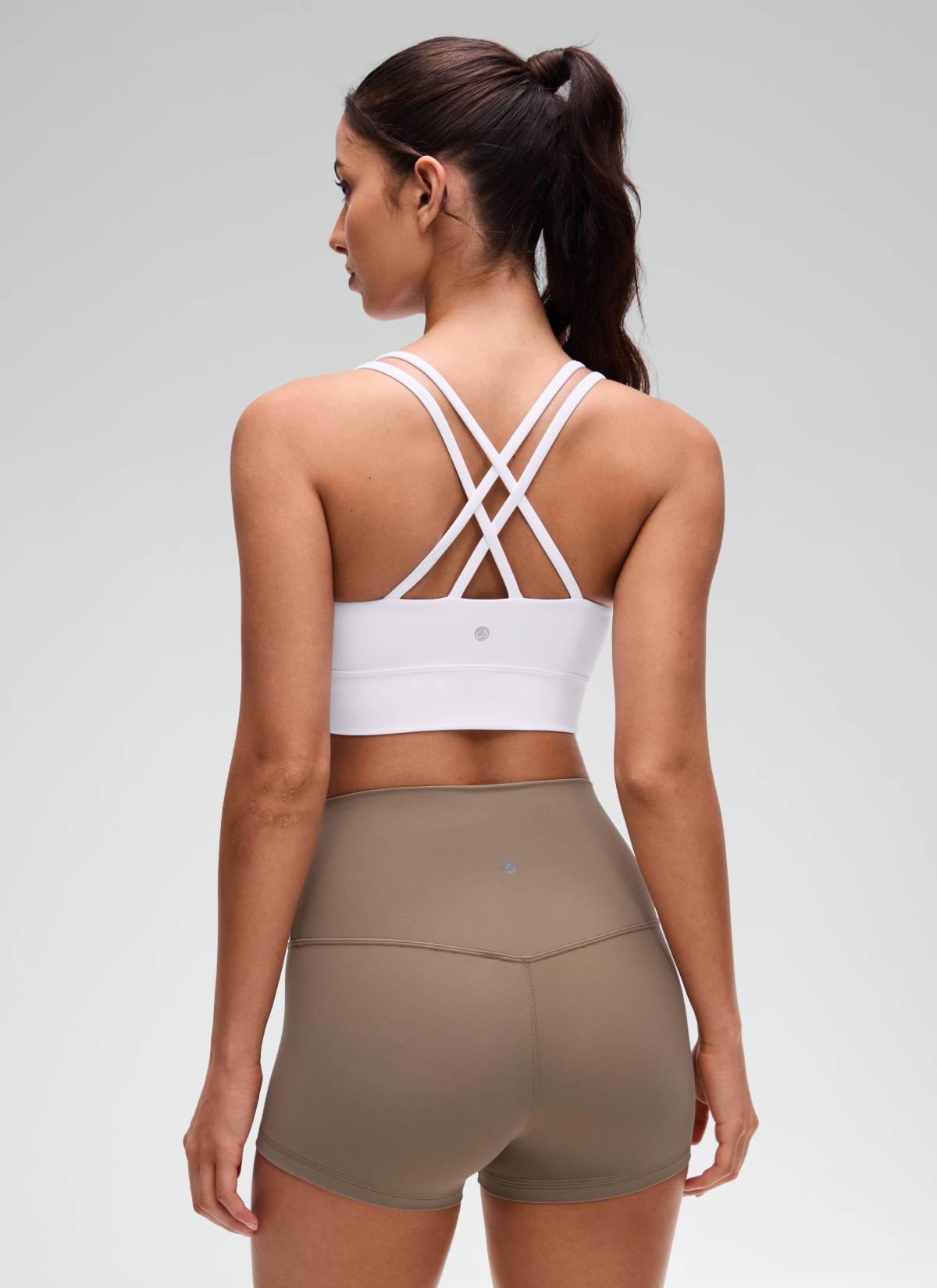 CRZ YOGA Womens Butterluxe Strappy Longline Criss Cross Molded Cup Bra White @model_info:Maysa