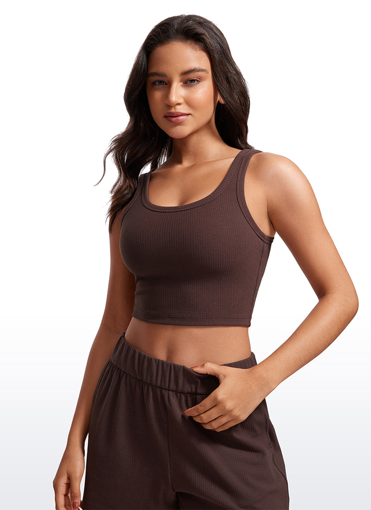 CRZ YOGA Women Longline U Neck Medium Impact Ribbed Sports Bras Grey Sage