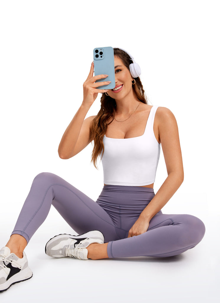 CRZ YOGA Women's Yoga Low Impact Butterluxe Longline Bra Square Neck White