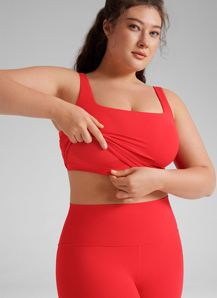 CRZ YOGA Women's Yoga Low Impact Butterluxe Longline Bra Square Neck Deep Red