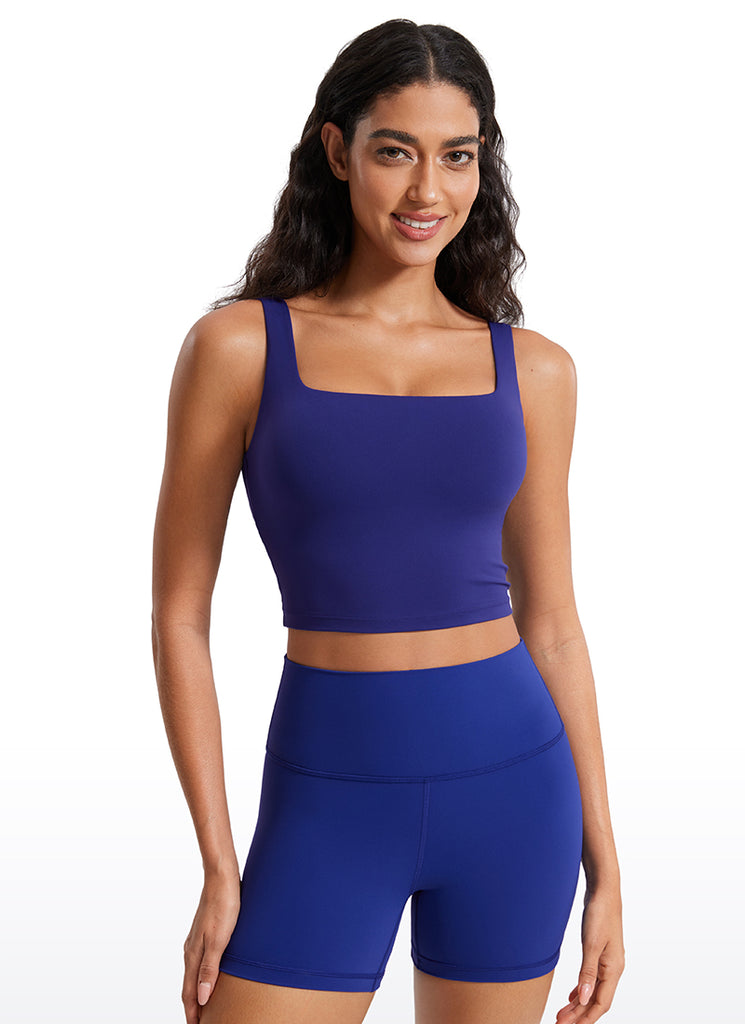 CRZ YOGA Women's Yoga Low Impact Butterluxe Longline Bra Square Neck Larkspur Blue