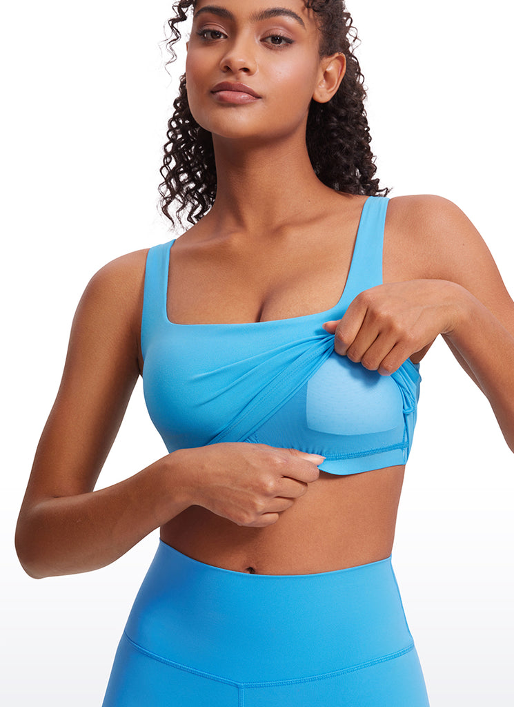 CRZ YOGA Women's Yoga Low Impact Butterluxe Longline Bra Square Neck Oasis Blue