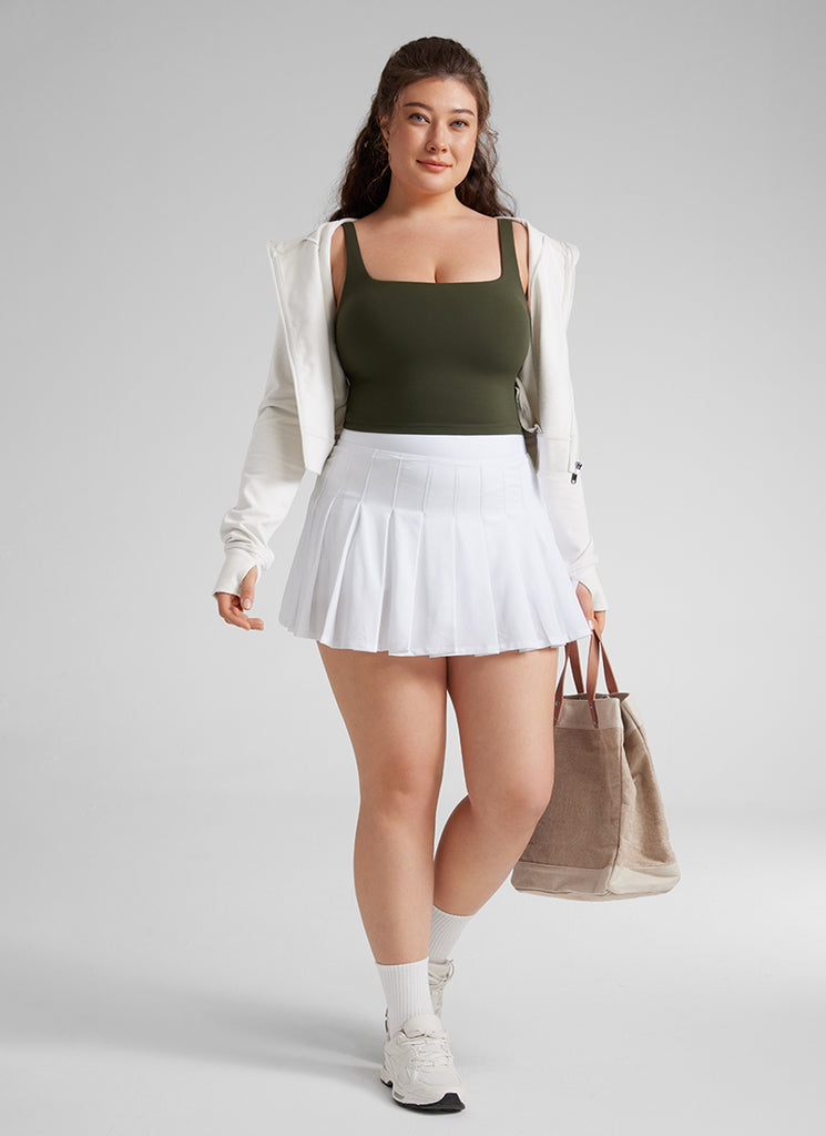 CRZ YOGA Women's Yoga Low Impact Butterluxe Longline Bra Square Neck White