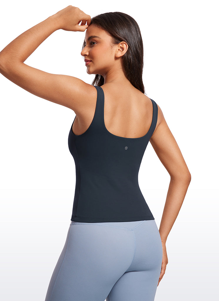 CRZ YOGA Women's SlimFit Tops Butterluxe Built-in Bra U Neck Tanks White