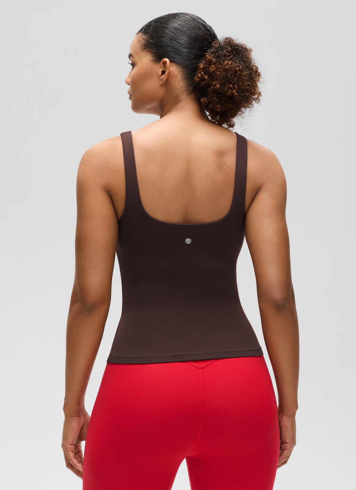 CRZ YOGA Women's SlimFit Tops Butterluxe Built-in Bra U Neck Tanks Hot Fudge Brown @model_info:Barbara