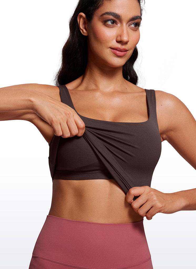 CRZ YOGA Women's SlimFit Tops Butterluxe Built-in Bra U Neck Tanks Hot Fudge Brown