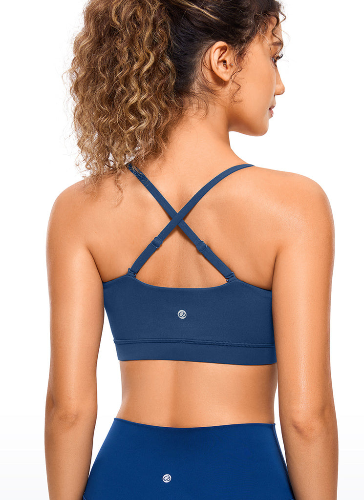 CRZ YOGA Womens Butterluxe  Adjustable Spaghetti Thin Strap Sports Bra French Navy