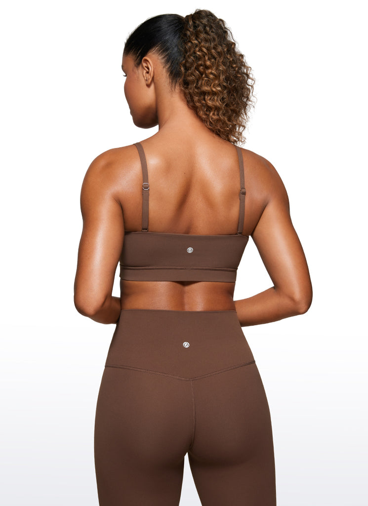 CRZ YOGA Womens Butterluxe  Adjustable Spaghetti Thin Strap Sports Bra Coffee Brown