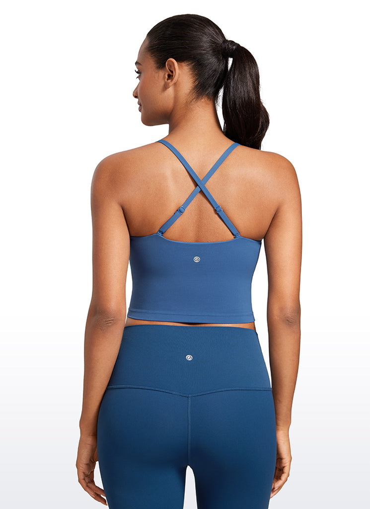CRZ YOGA Womens Butterluxe Longline Adjustable Thin Strap Sports Bra Pitch Blue