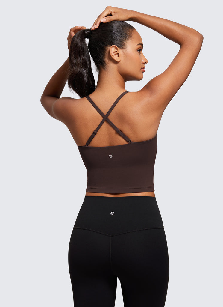 CRZ YOGA Womens Butterluxe Longline Adjustable Thin Strap Sports Bra Hot Fudge Brown