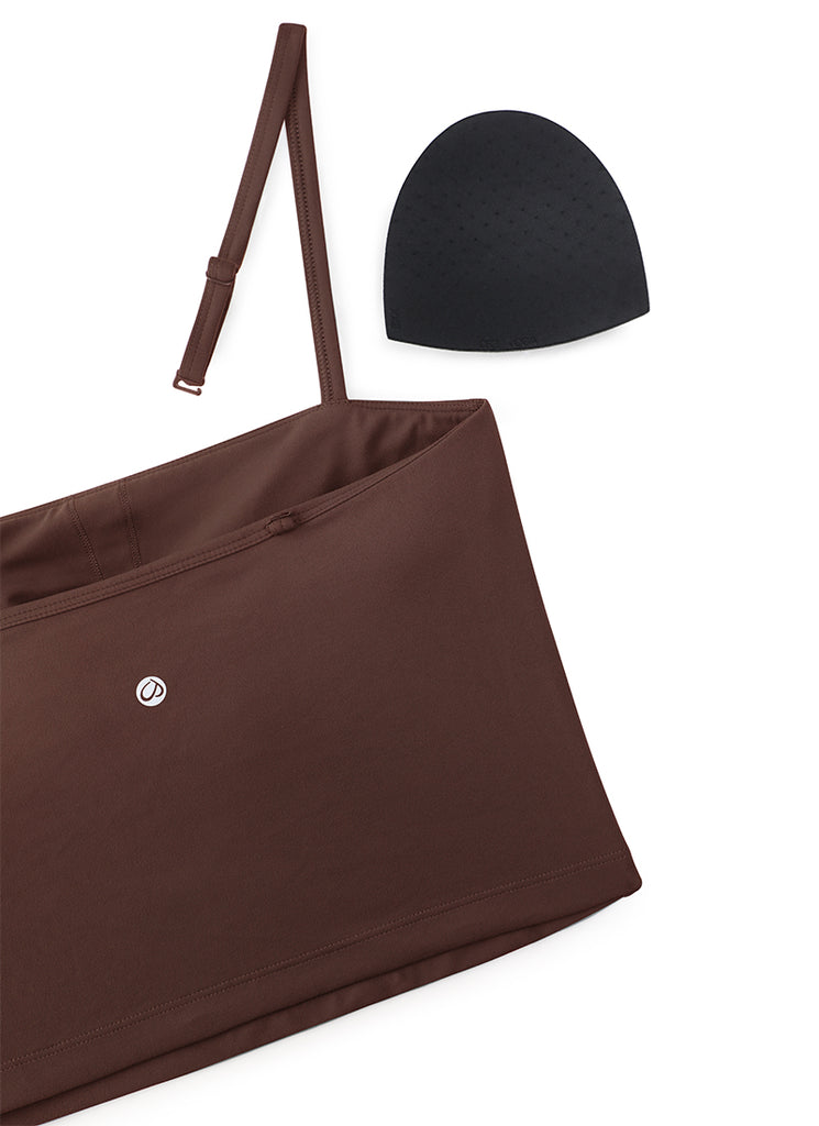 CRZ YOGA Womens Butterluxe Longline Adjustable Thin Strap Sports Bra Taupe