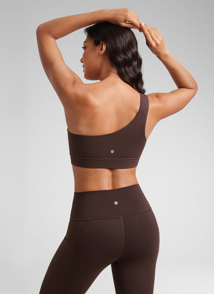 CRZ YOGA Butterluxe Womens One Shoulder Sports Bra Asymmetrical Padded Vita Pink