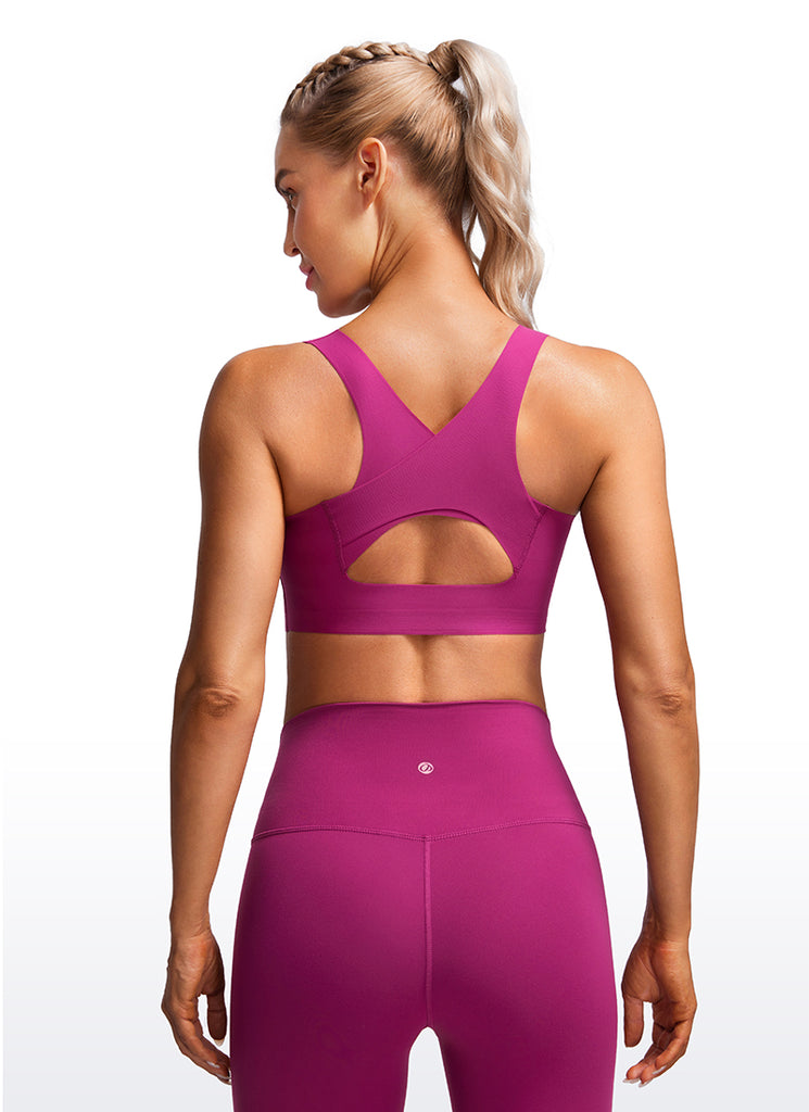 CRZ YOGA Womens U Neck High Impact Training Sports Bra Racerback Magenta Purple