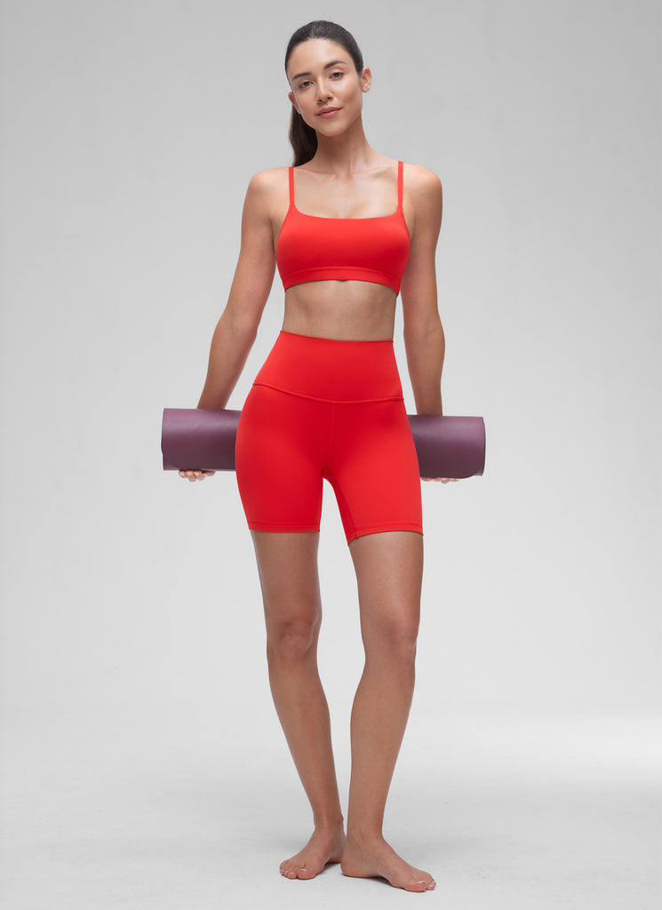 CRZ YOGA Womens Butterluxe Adjustable Spaghetti Strap Scoop Neck Bra White Apricot