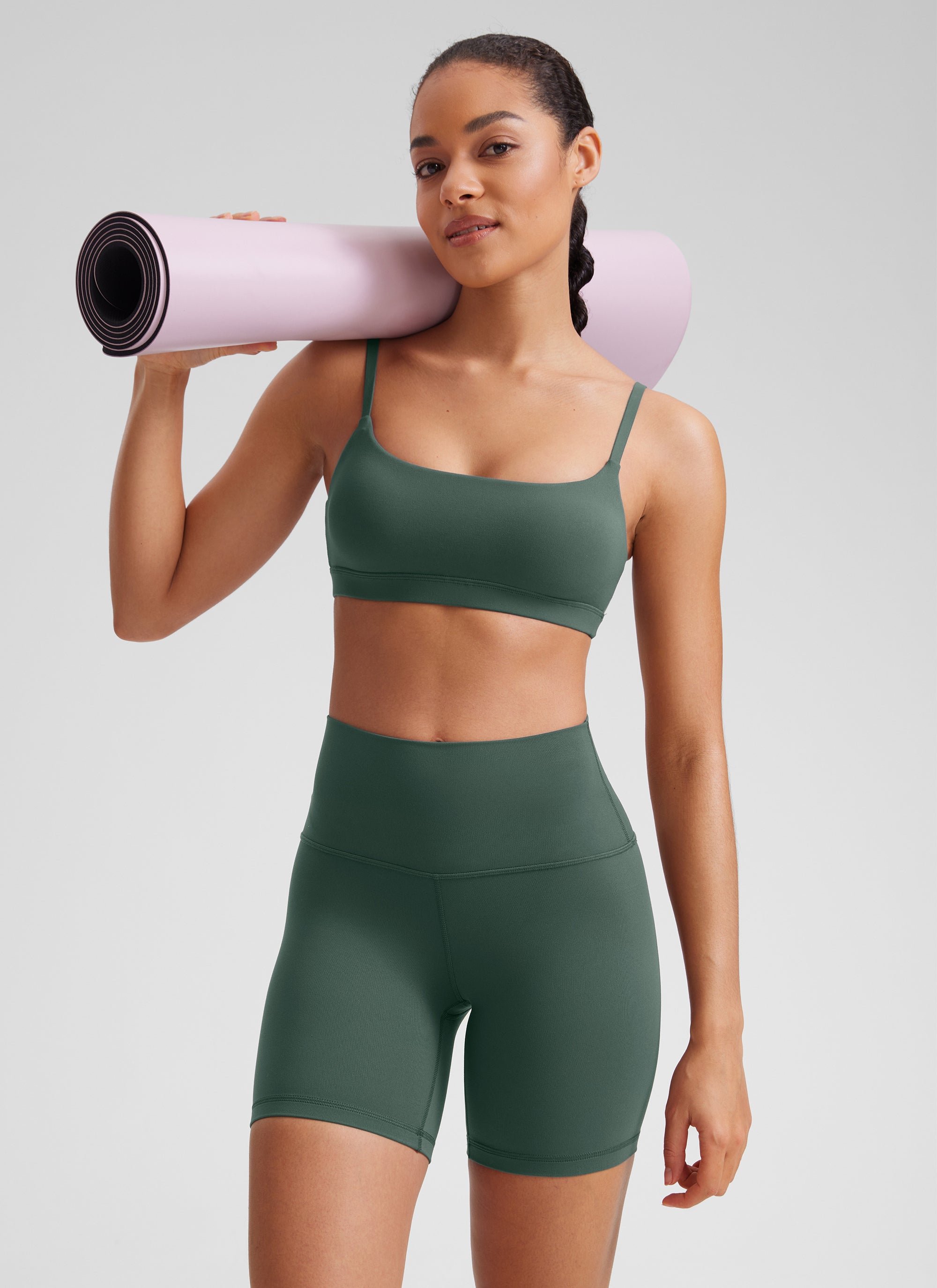 CRZ YOGA Womens Butterluxe Adjustable Spaghetti Strap Scoop Neck Bra Dark Forest Green