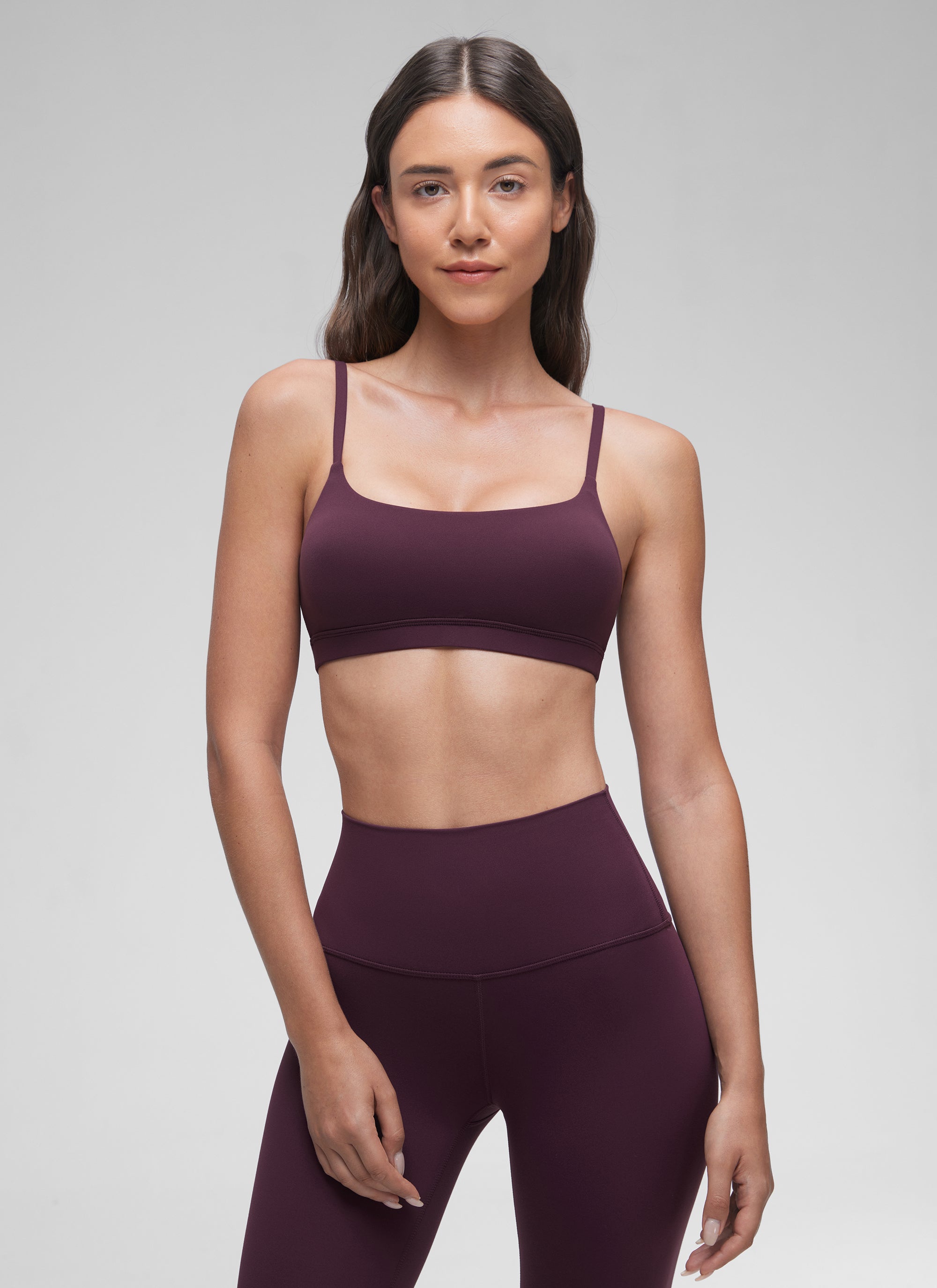 CRZ YOGA Womens Butterluxe Adjustable Spaghetti Strap Scoop Neck Bra Deep Purple