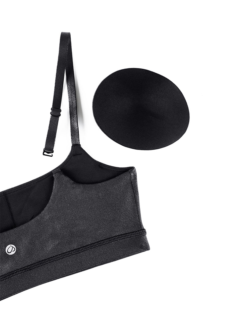 CRZ YOGA Womens Butterluxe Adjustable Spaghetti Strap Scoop Neck Bra Black Foil Pattern