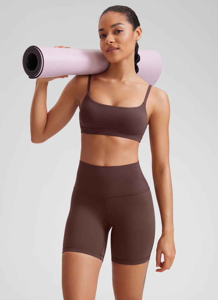 CRZ YOGA Womens Butterluxe Adjustable Spaghetti Strap Scoop Neck Bra Taupe