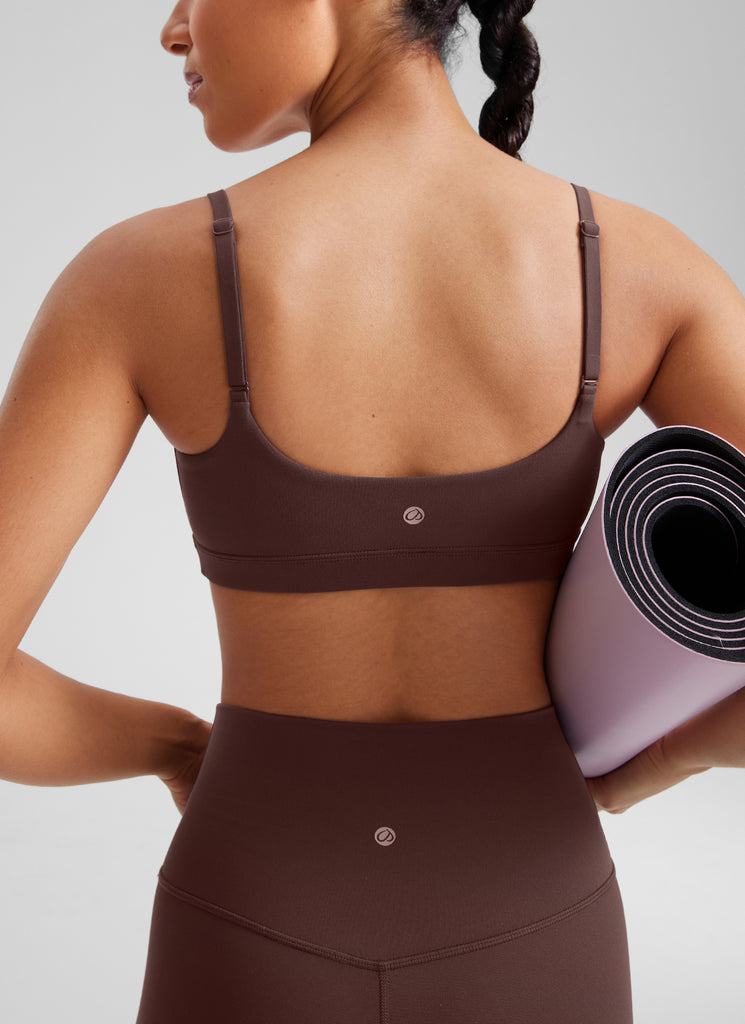 CRZ YOGA Womens Butterluxe Adjustable Spaghetti Strap Scoop Neck Bra Taupe